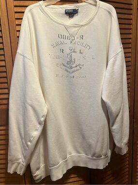 Polo Ralph Lauren Cream Crewneck Sweatshirt with Faded Anchor Graphic